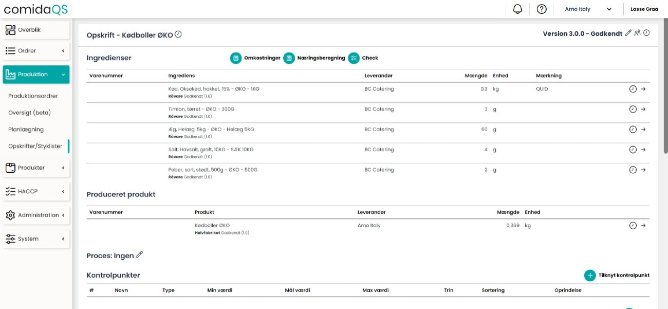 App screenshot: ComidaQS