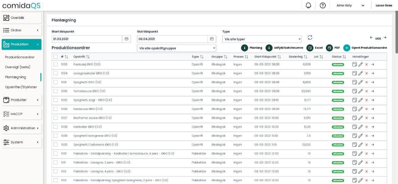 App screenshot: ComidaQS